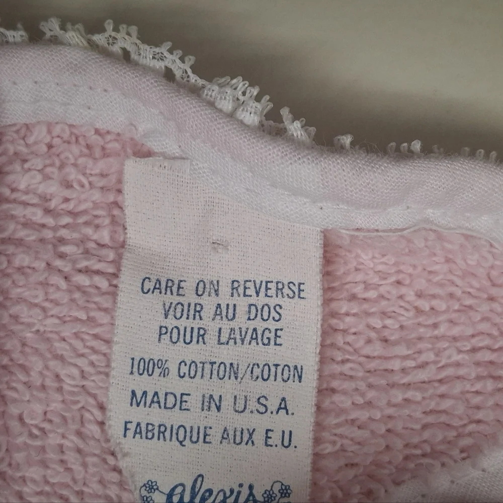 Vintage Alexis Pink Baby Bib Flower Embroidery Lace Retro